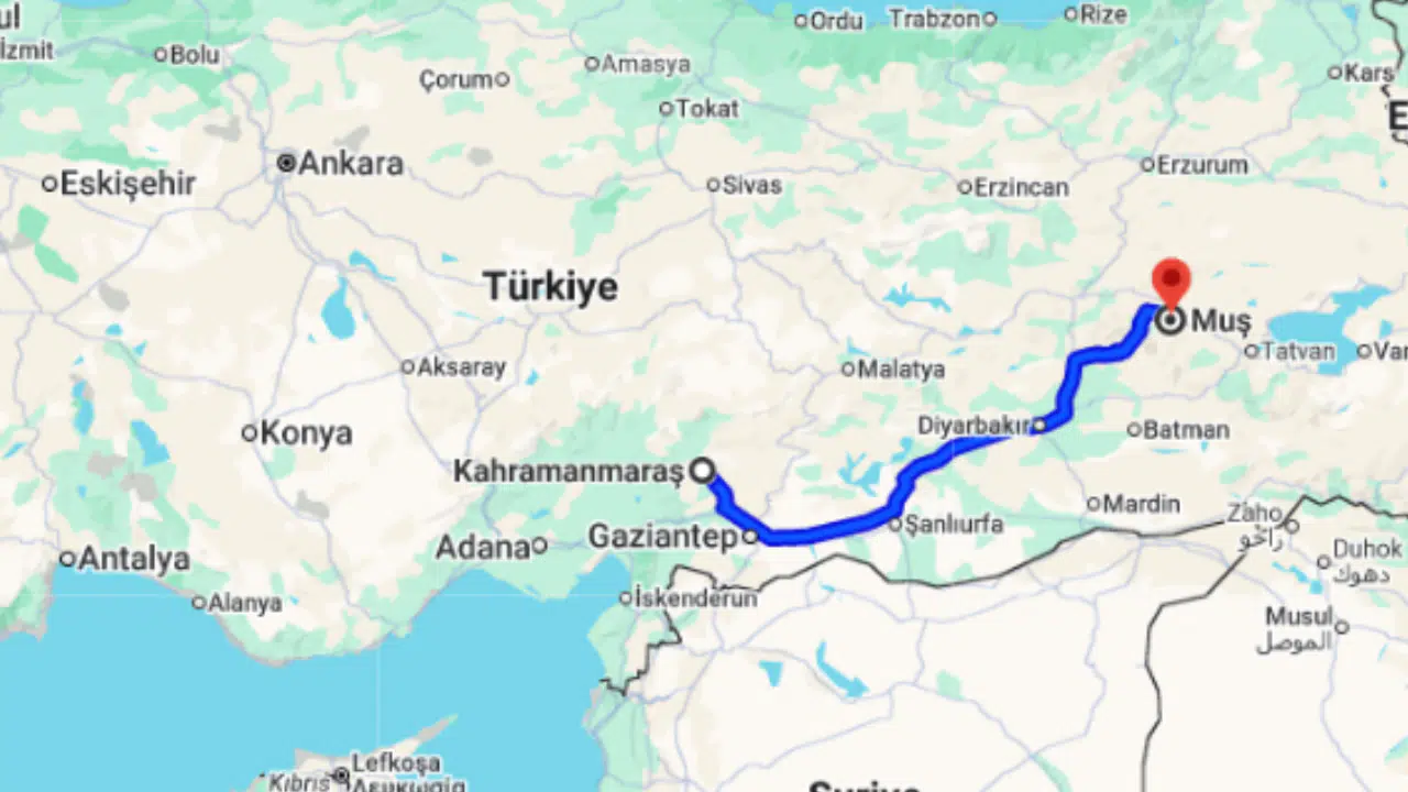 Kahramanmaraş Muş arası kaç km?