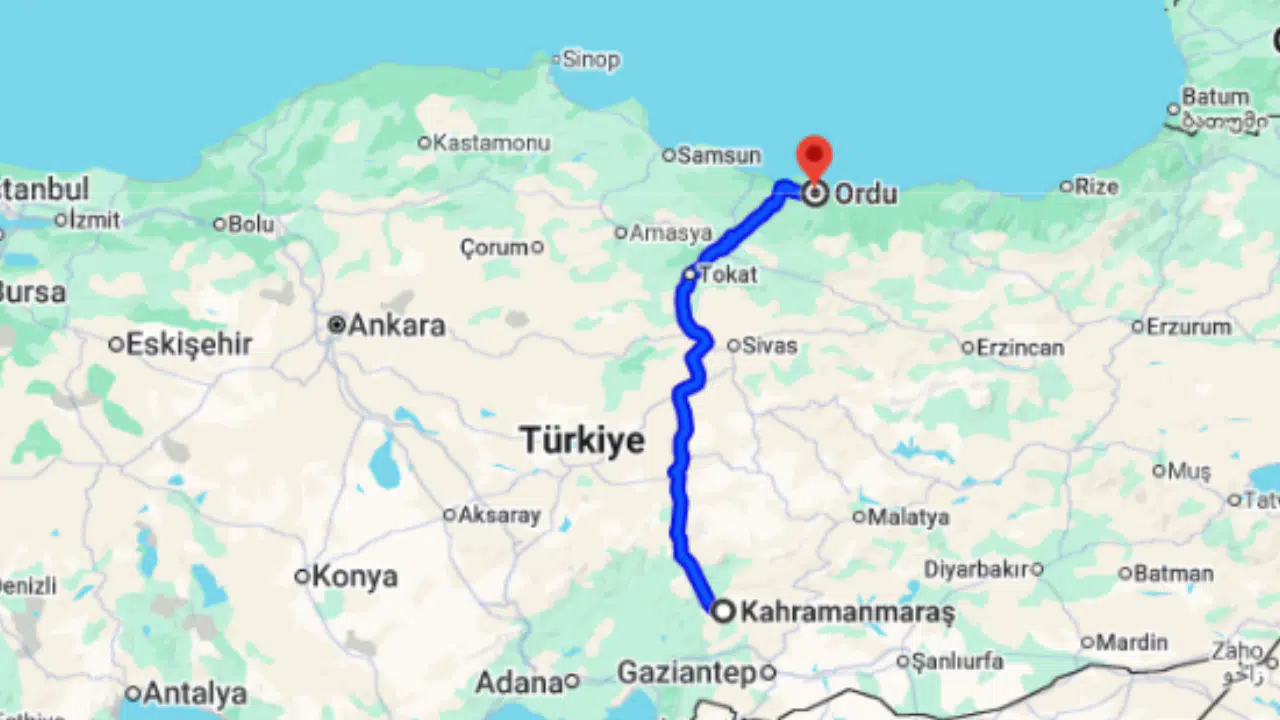 Kahramanmaraş Ordu arası kaç km?