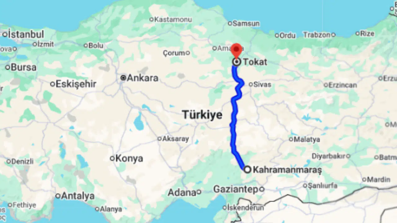 Kahramanmaraş Tokat arası kaç km?