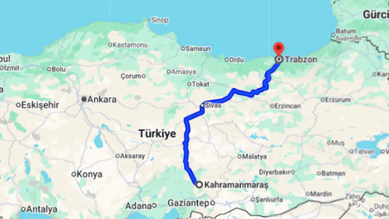 Kahramanmaraş Trabzon arası kaç km?