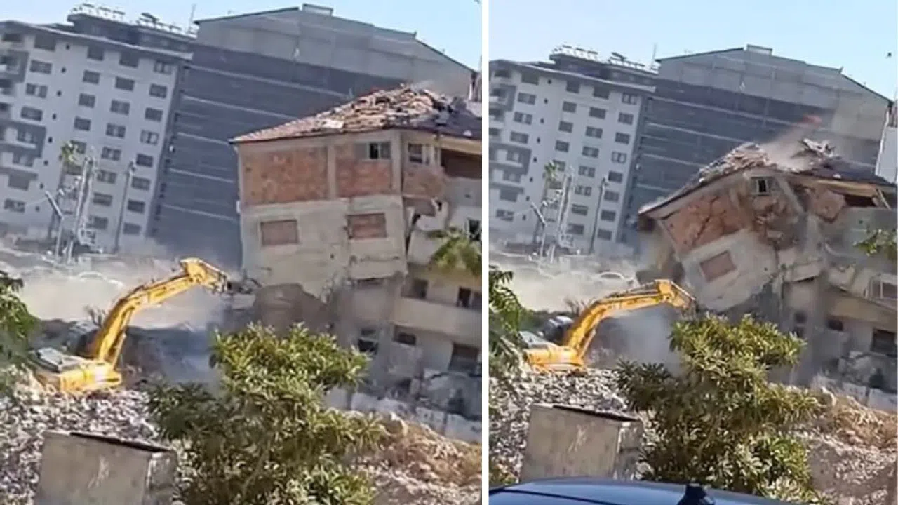 Yıkımda Korku Dolu Anlar: İş Makinesi Son Anda Kurtuldu