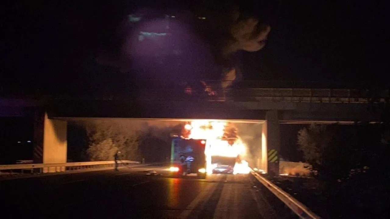 Yol Ortasında Alev Topuna Dönen Tır Korkuttu