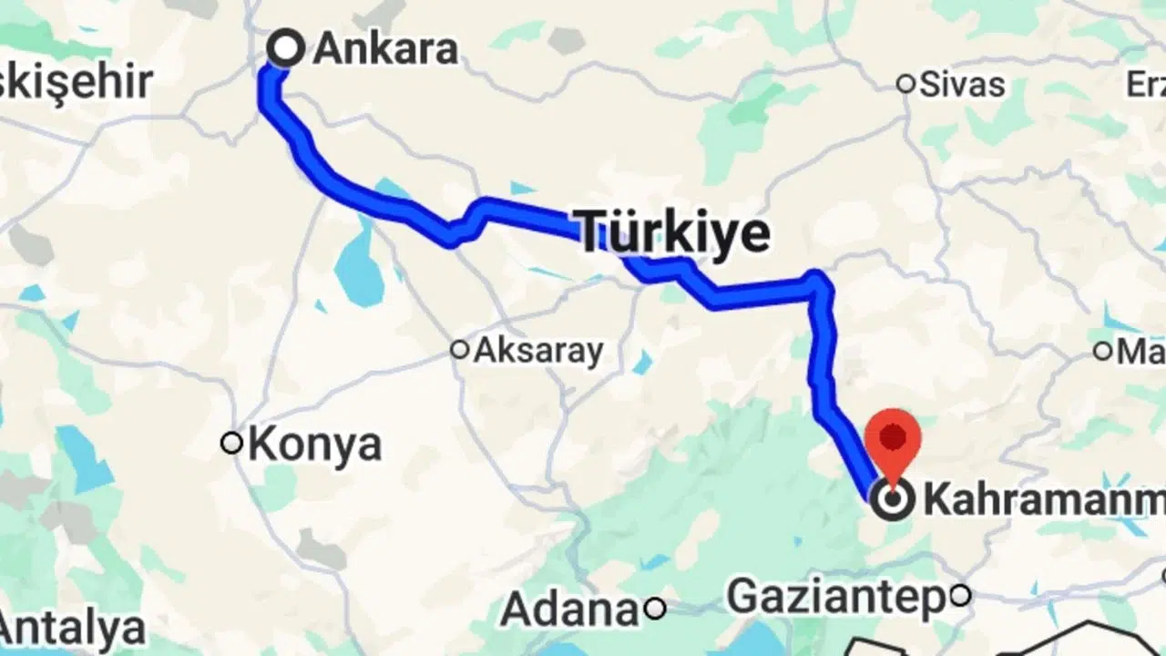 Ankara Maraş Arası Kaç Kilometre?