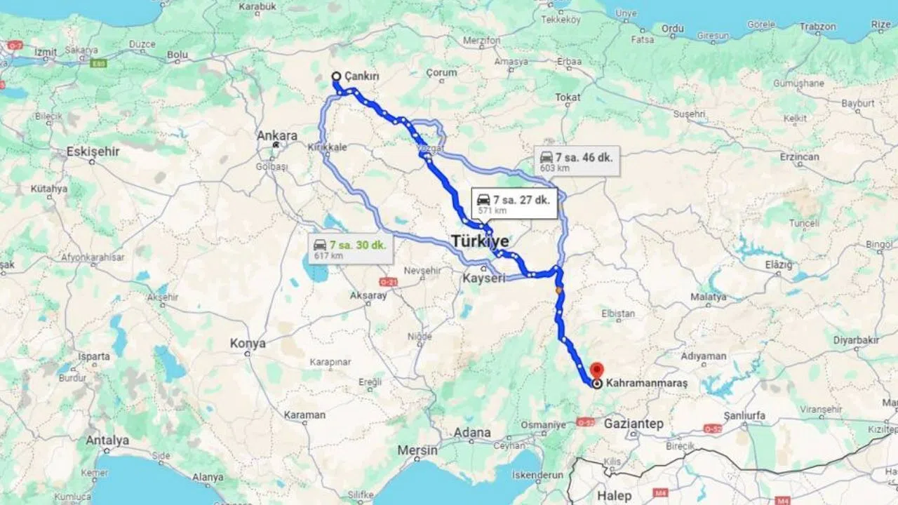 Çankırı Kahramanmaraş Arası Kaç Kilometre?