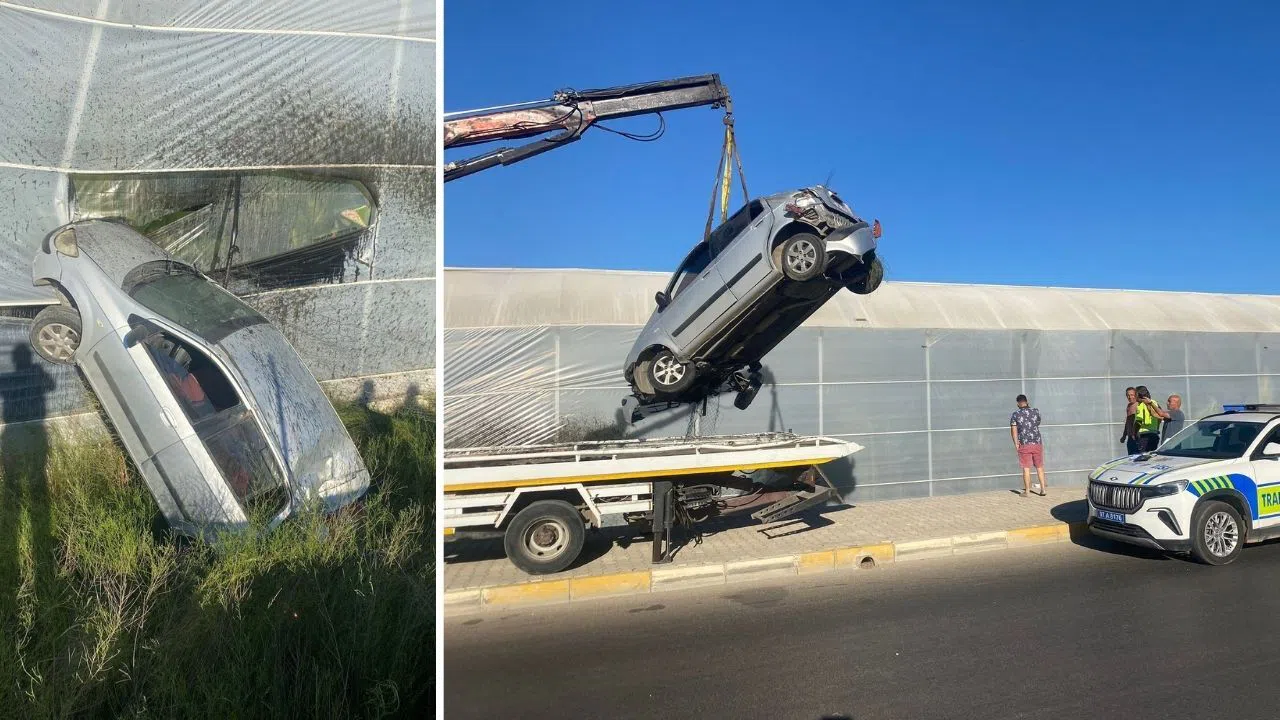 Direksiyon Hâkimiyetini Kaybeden Sürücü Muz Serasına Girdi