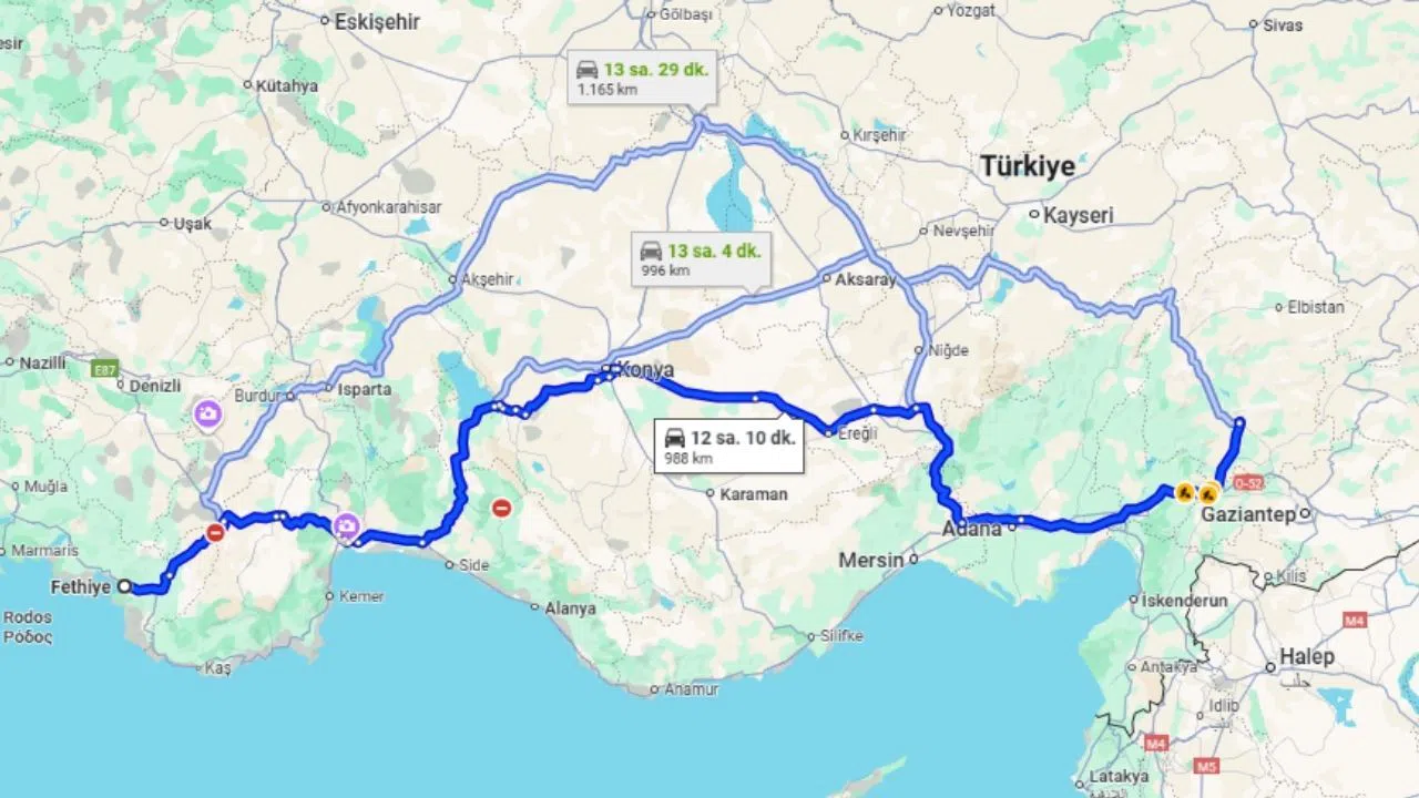 Fethiye Kahramanmaraş Arası Kaç Kilometre?