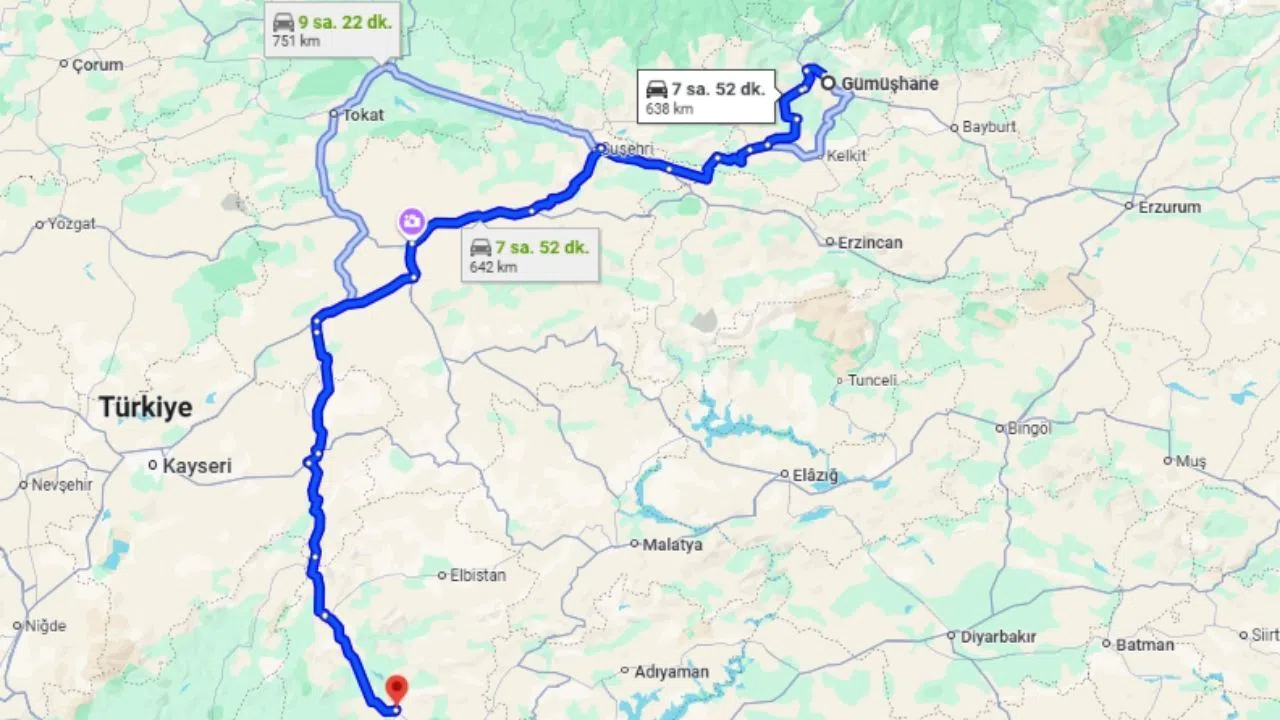 Gümüşhane Kahramanmaraş Arası Kaç Kilometre?