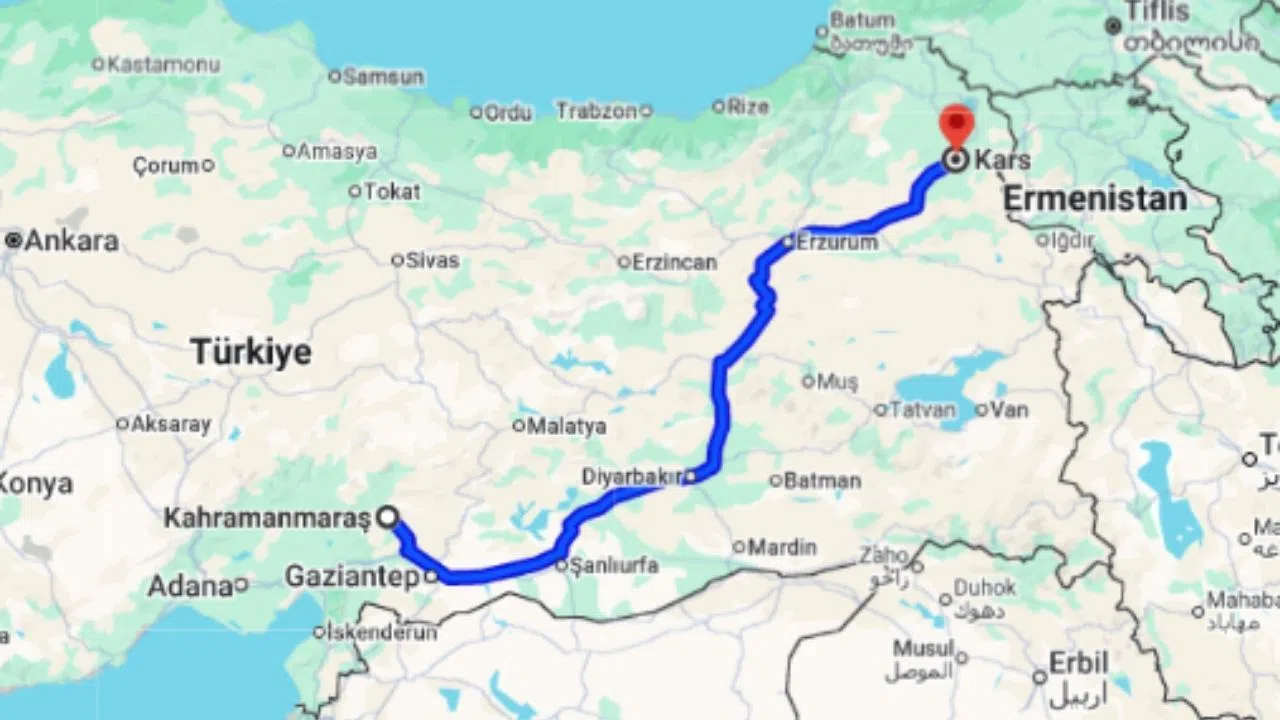 Kahramanmaraş Kars arası kaç km?