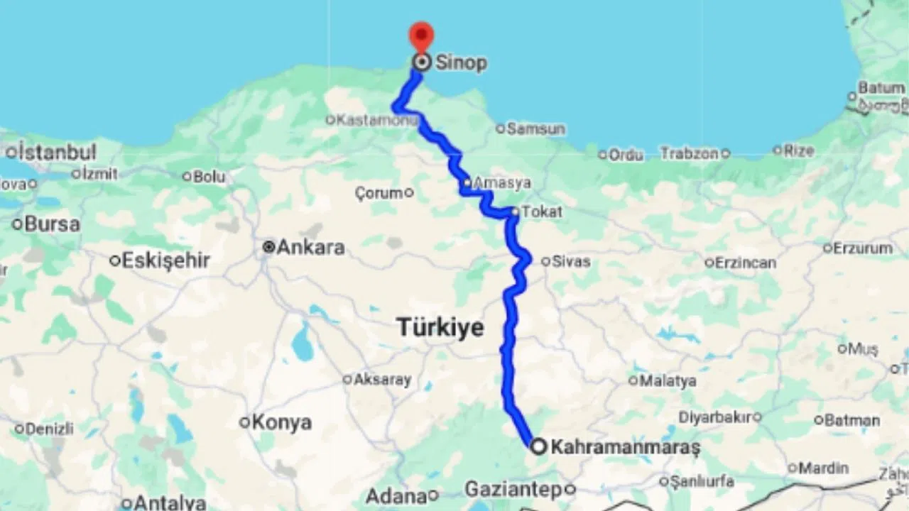 Kahramanmaraş Sinop arası kaç km?