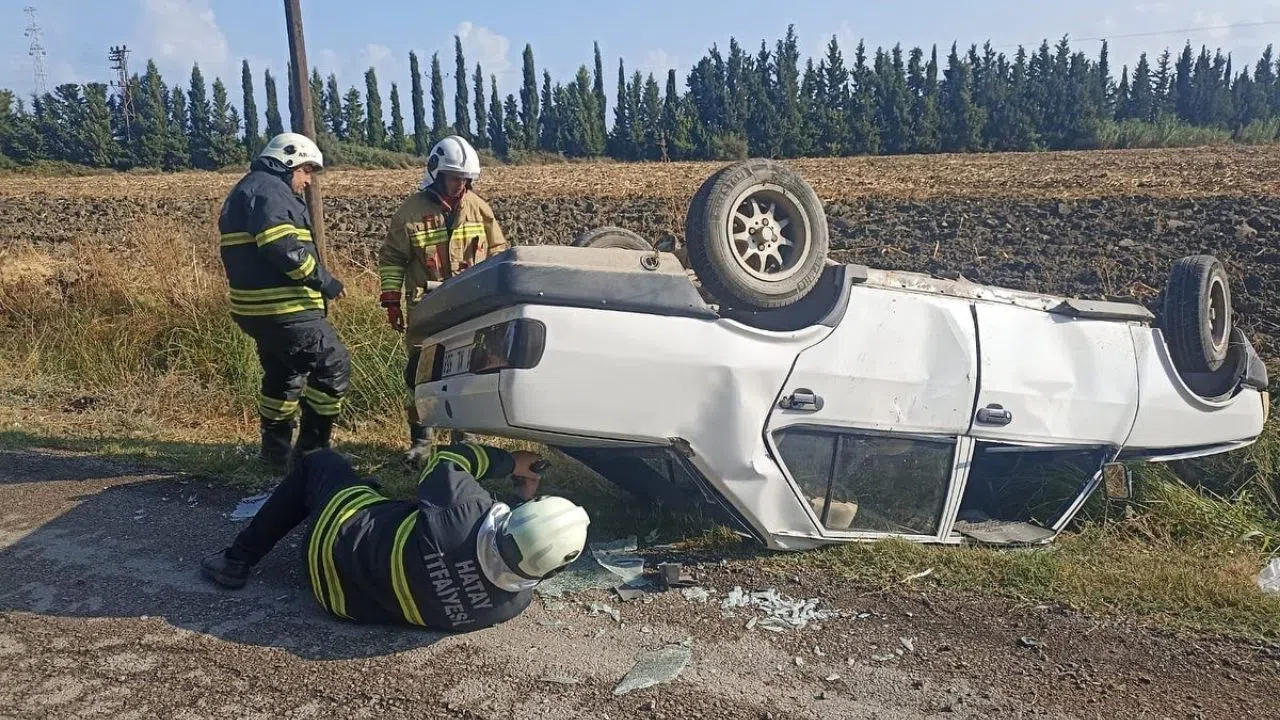 Kontrolden Çıkan Araç Takla Atarak Ters Döndü