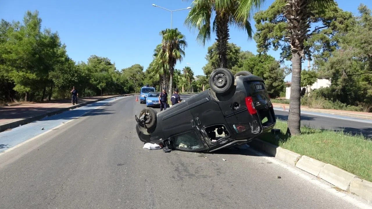 Palmiyeye çarpan araç takla attı, 2 kişi yaralandı