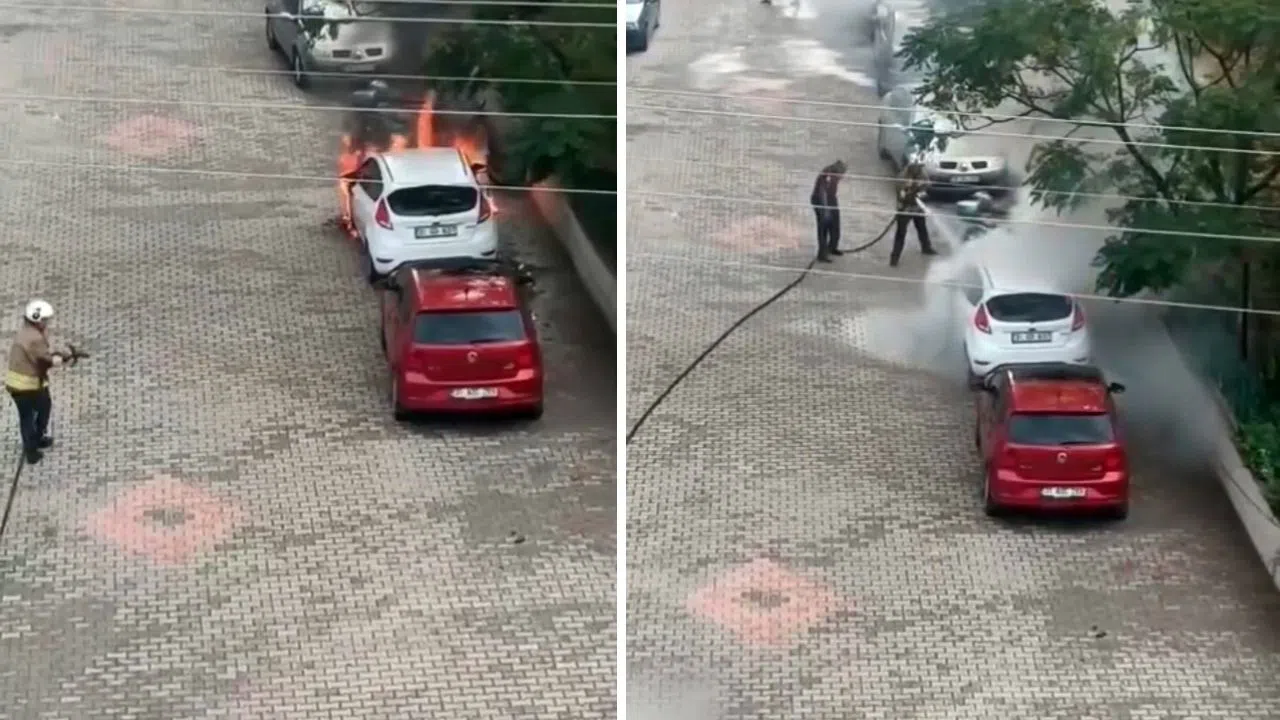 Park Halindeki Araç Bir Anda Yanmaya Başladı