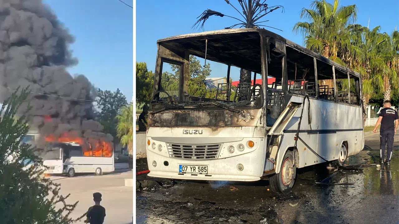 Park halindeki midibüste çıkan yangın söndürüldü, araç yanarak kullanılamaz oldu