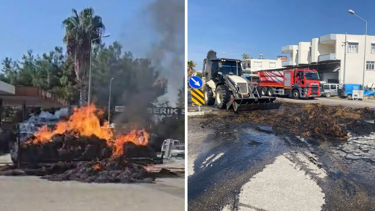 Seyir Halindeki Traktörde Saman Balyaları Alev Aldı