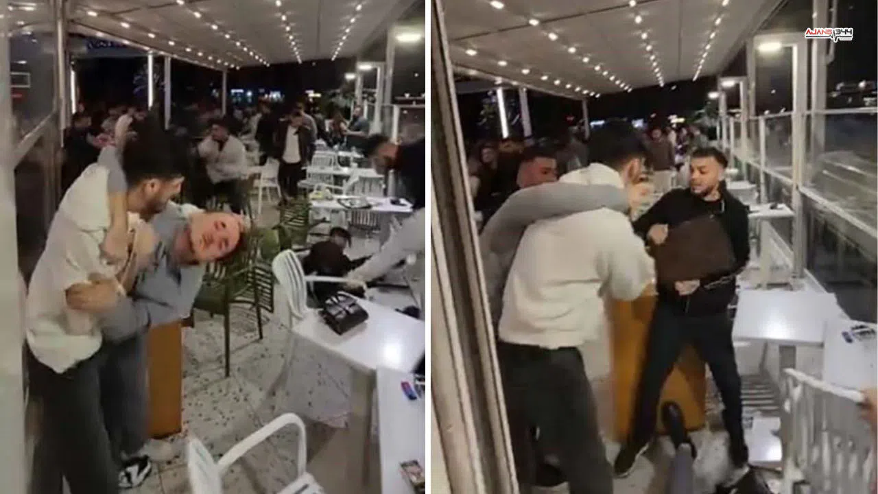 Kafede iki grup arasında kavga çıktı yumruklar havada uçuştu