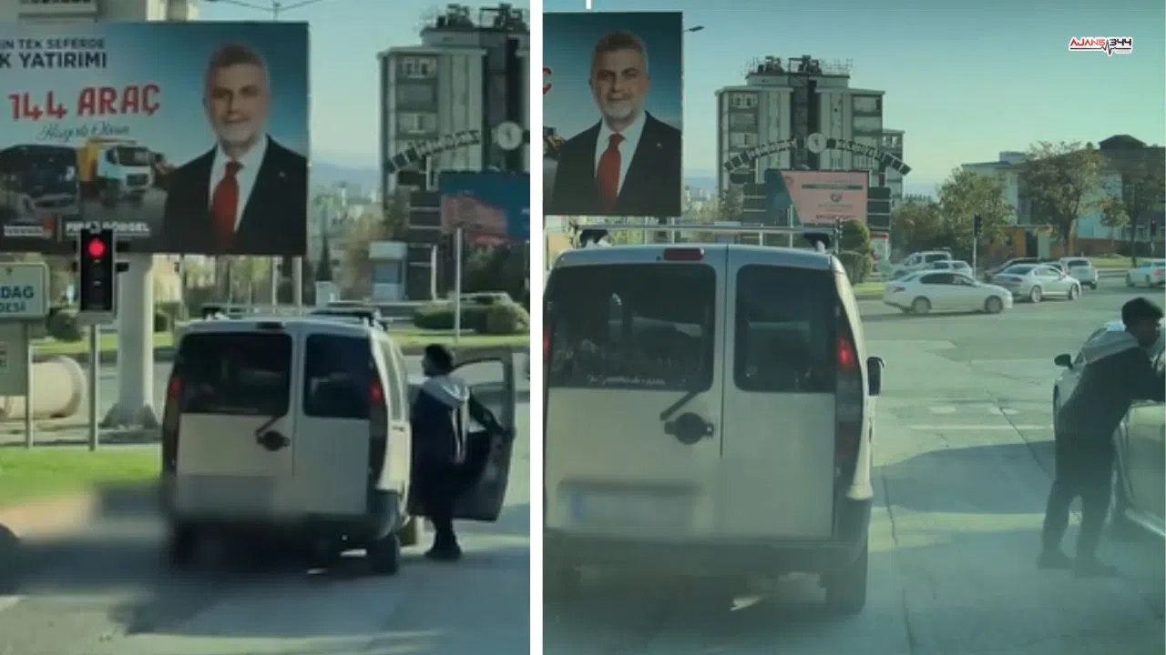 Kahramanmaraş'ta kırmızı ışıkta dilenci çocuğun kapı zorlama anı kamerada