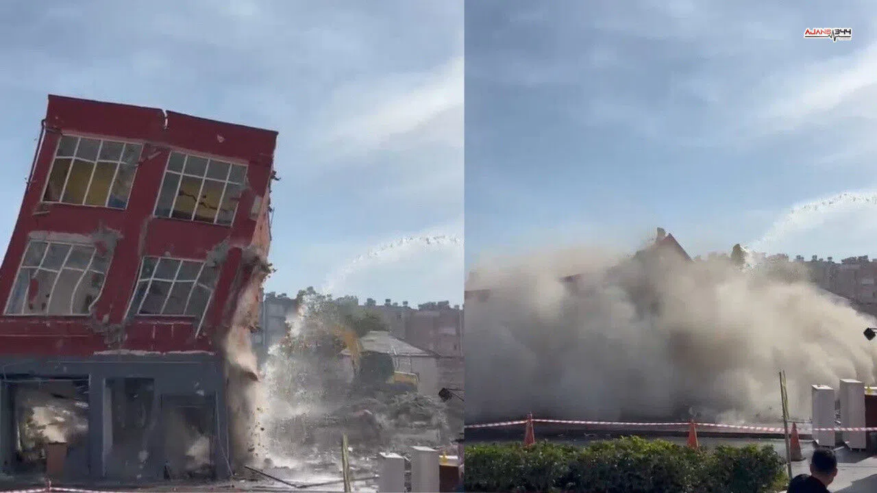 Mersin’de 2 katlı hasarlı bina titreşimle yıkıldı