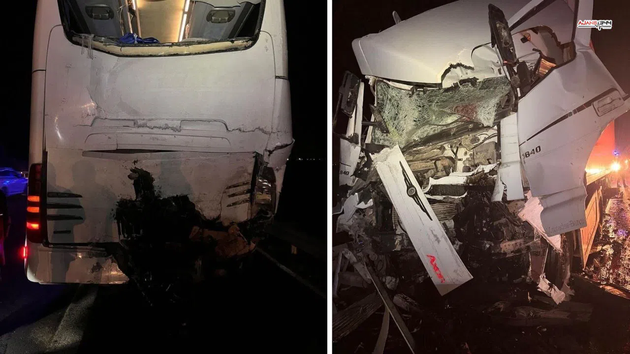 Tır Park Halindeki Otobüse Çarptı 14 Kişi Yaralandı