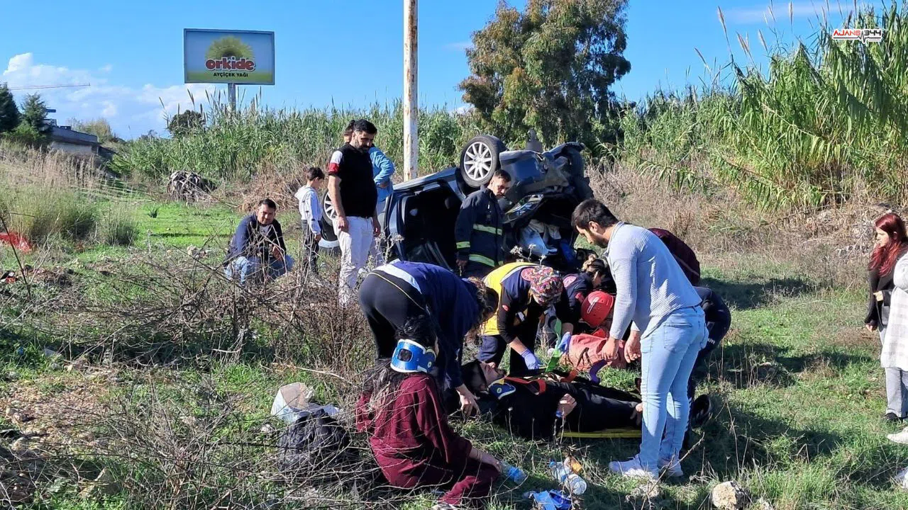 Otomobil Takla Atıp Şarampole Yuvarlandı 3 Yaralı