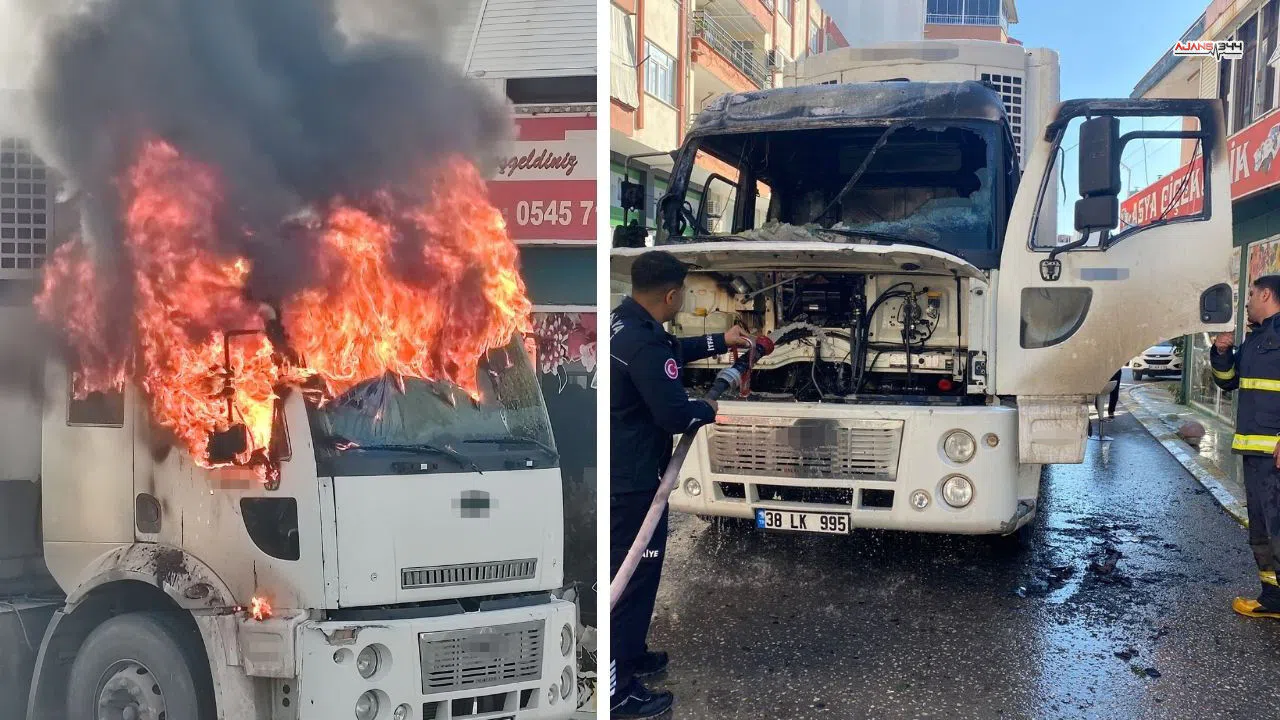 Park halindeki kamyon alev aldı: ağır maddi hasar oluştu