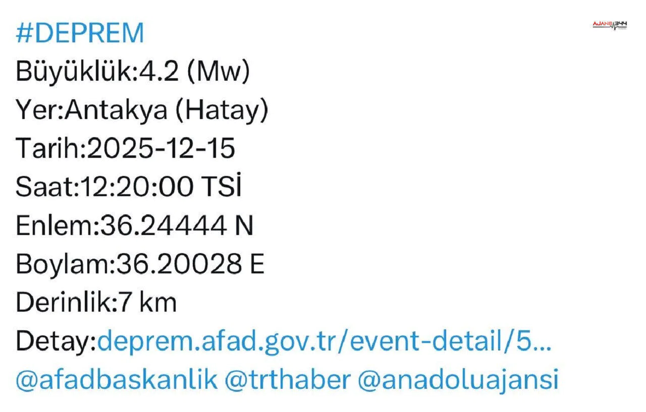 Hatay’da 4.2 büyüklüğünde deprem: Valilikten “olumsuzluk yok” açıklaması