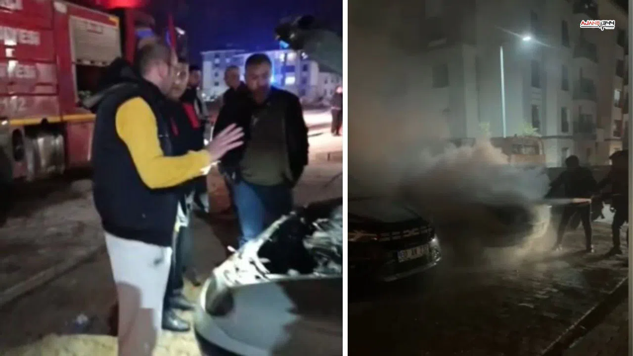 Park halindeki otomobilde yangın çıktı