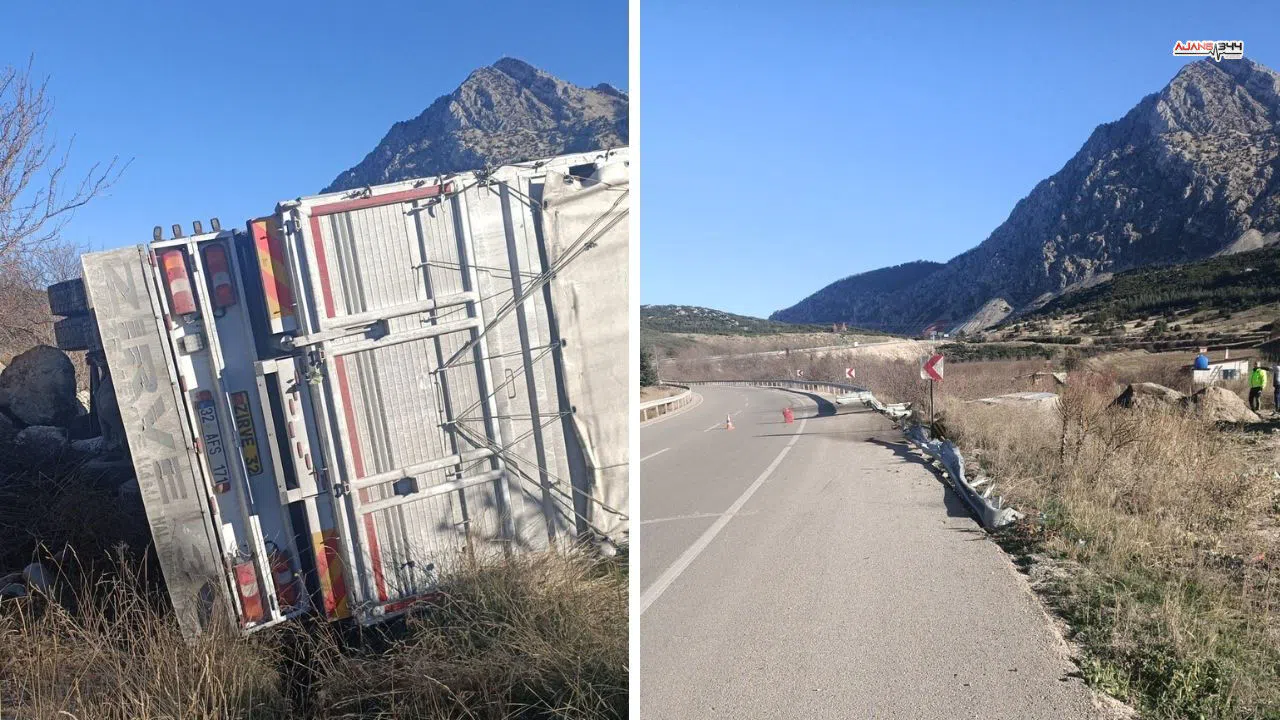 Direksiyon Hakimiyeti Kaybedilince Kamyon Şarampole Devrildi