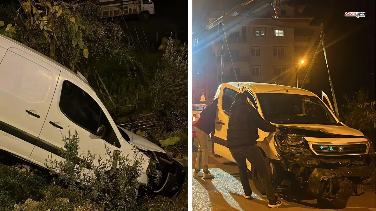 Hafif ticari araç şarampole devrildi sürücü hastaneye kaldırıldı