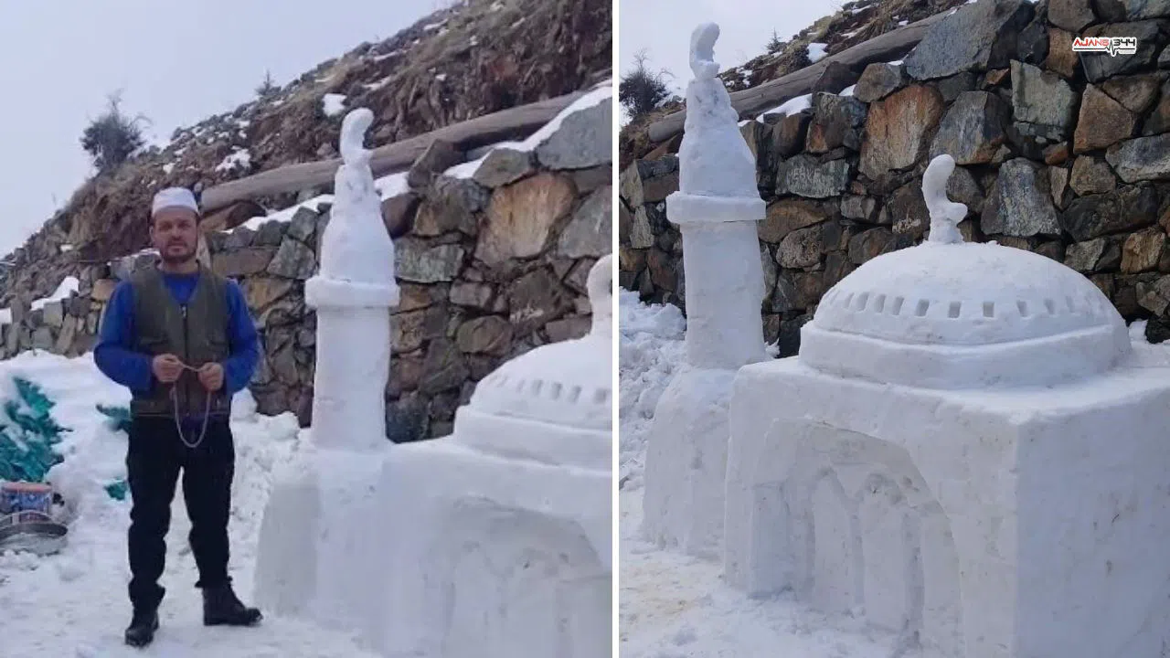 Ekinözü'ndeki cami özlemi kardan bir eserle hayat buldu