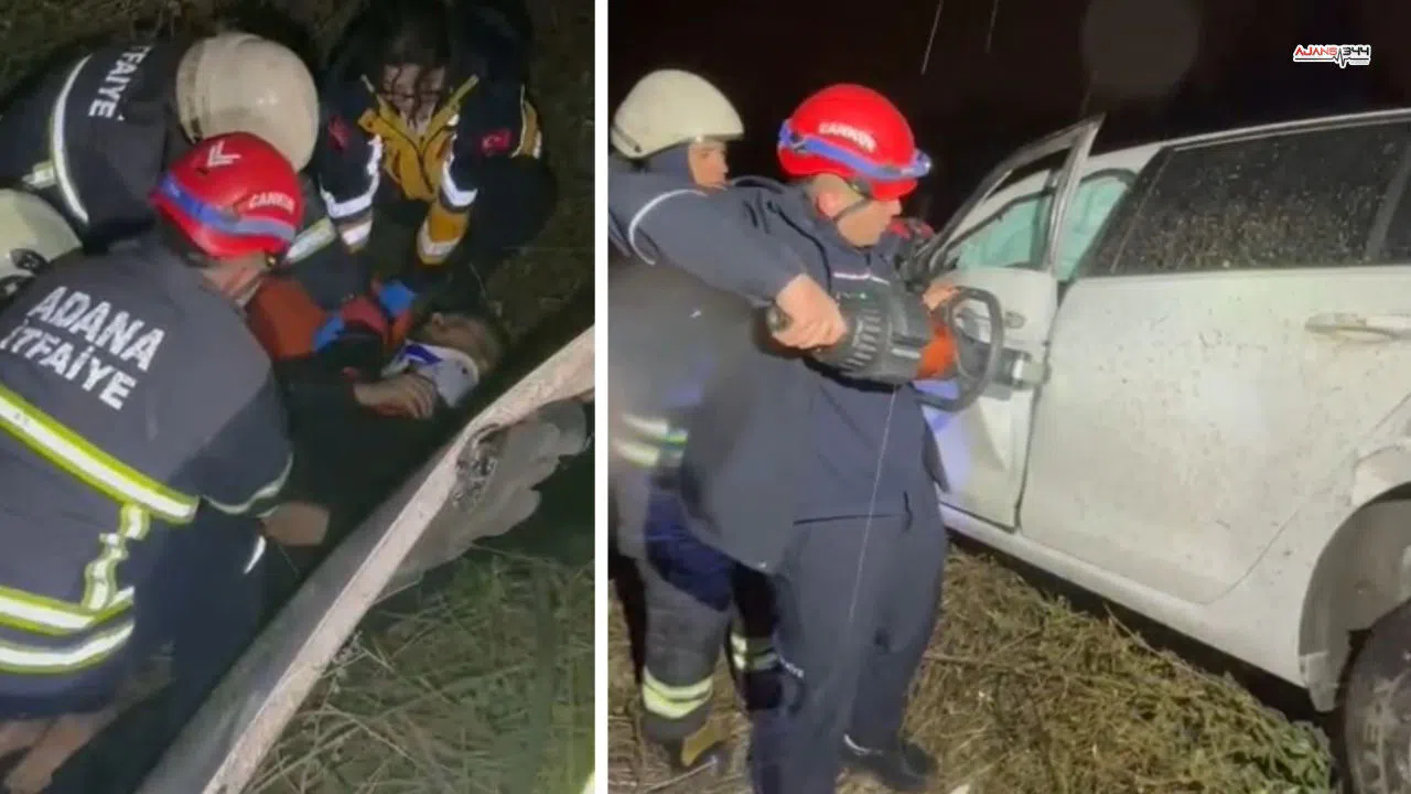 Yağmurlu havada kontrolden çıkan otomobil şarampole devrildi