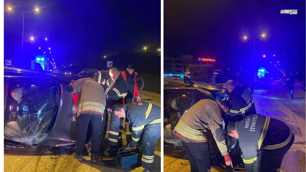 Vidanjöre çarpıp takla atan araç yan yattı, sürücü hafif yaralandı