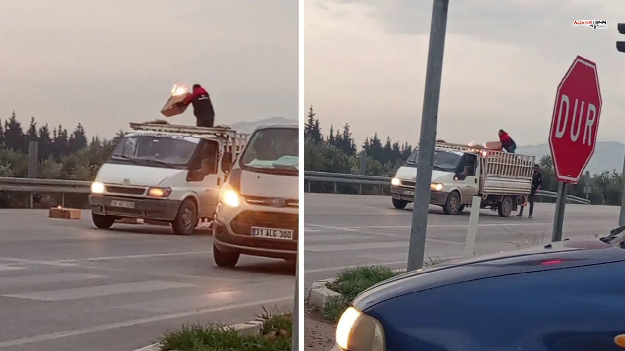 Yolda seyir halindeyken yükü alev alan kamyonet şaşkınlık yarattı