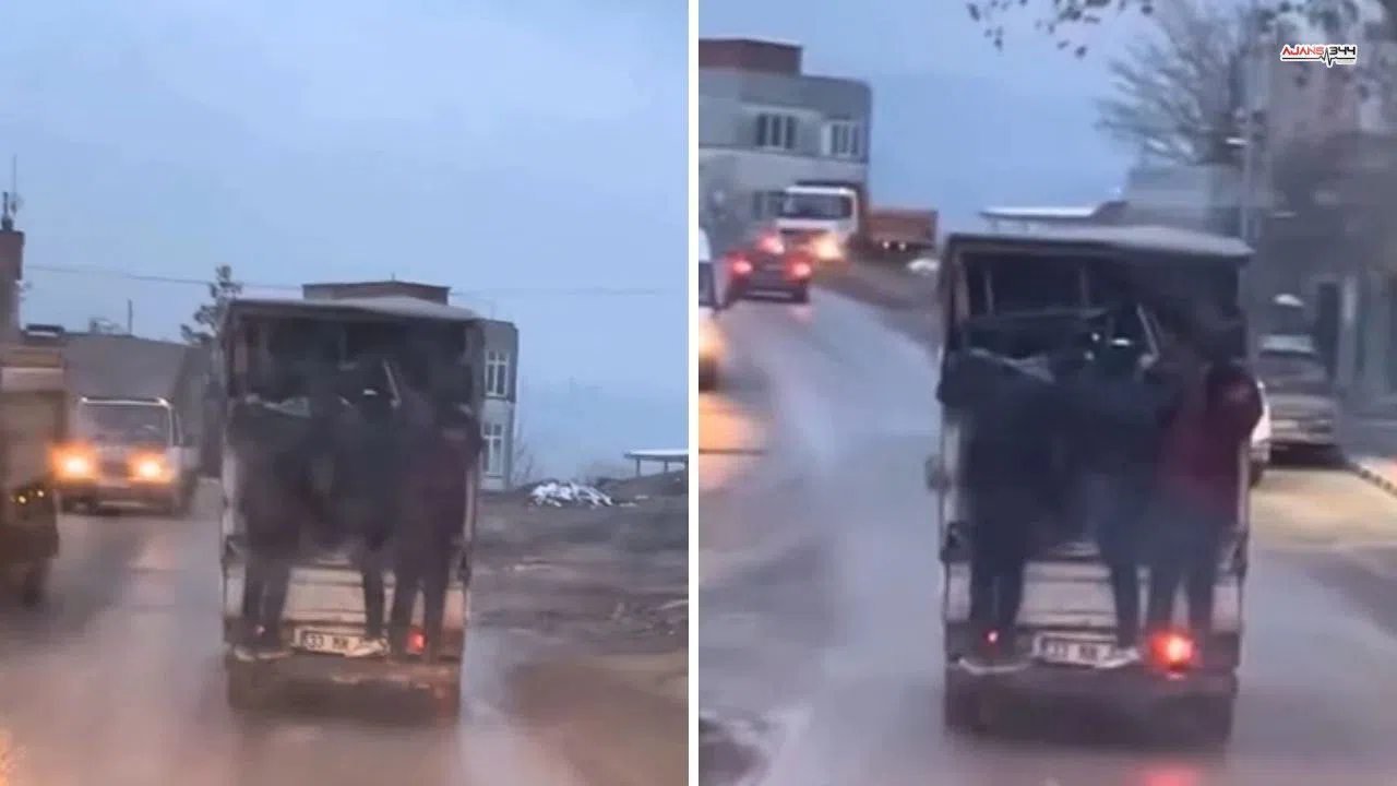 Kahramanmaraş'ta kamyonet arkasında tehlikeli yolculuk