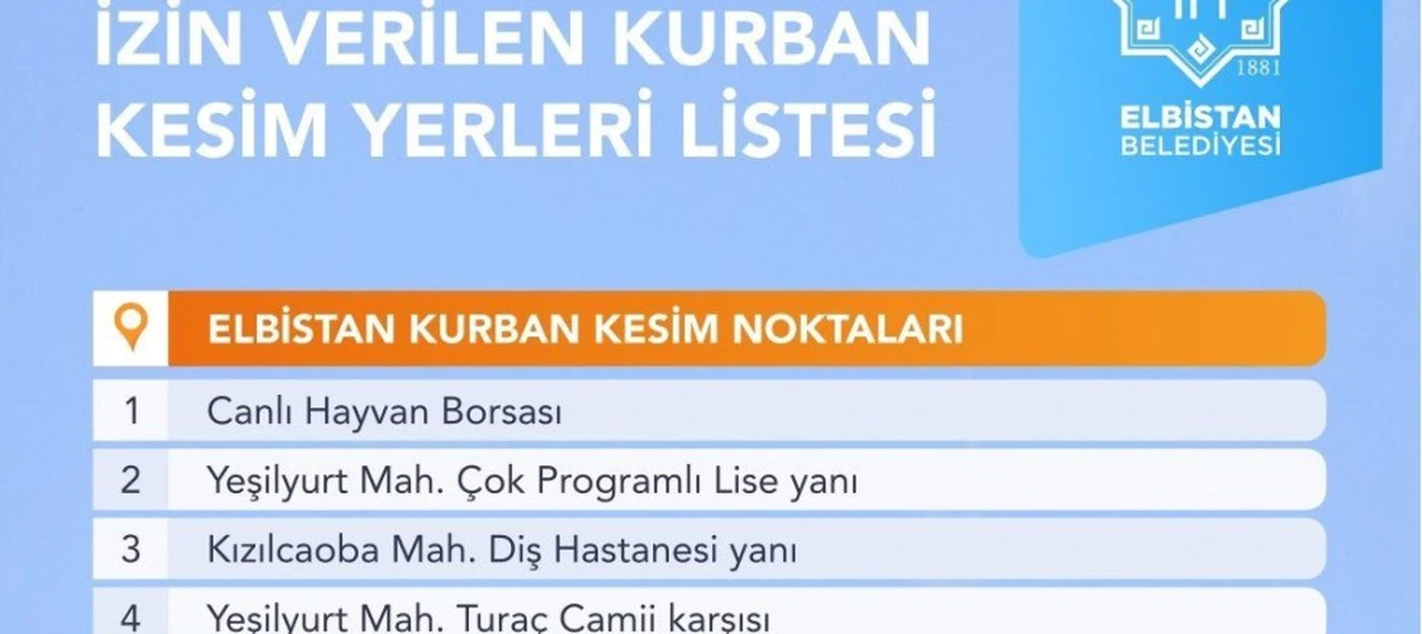 Elbistan'da Kurban kesim alanları belli oldu