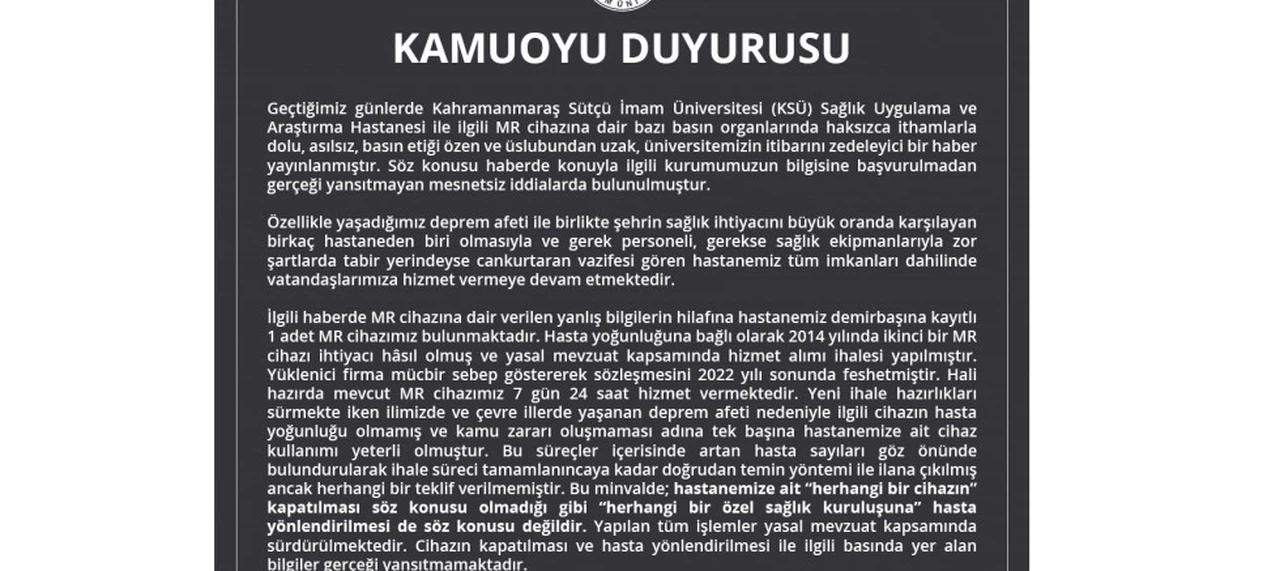 KSÜ’den MR cihazı iddialarına açıklama geldi! 
