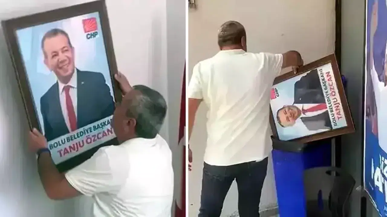 Tanju Özcan’ın parti binasındaki fotoğrafı çöpe atıldı