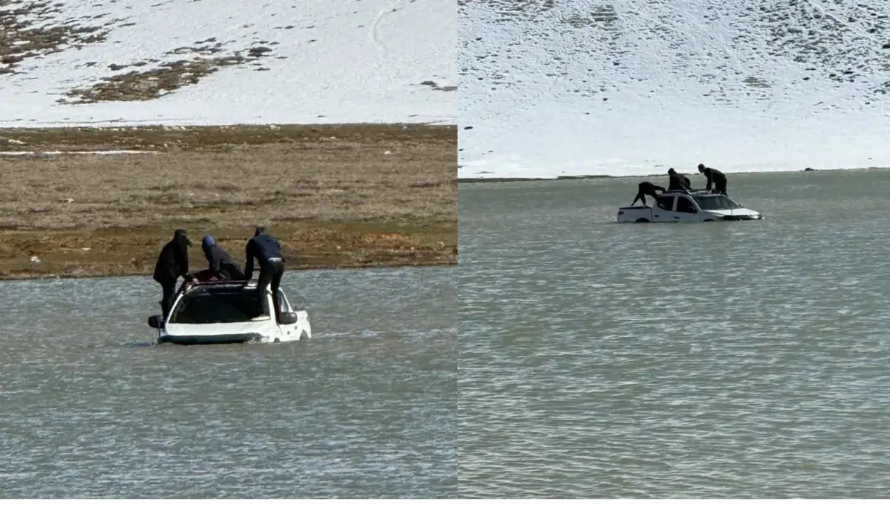 Kahramanmaraş’ta göle giren araç mahsur kaldı