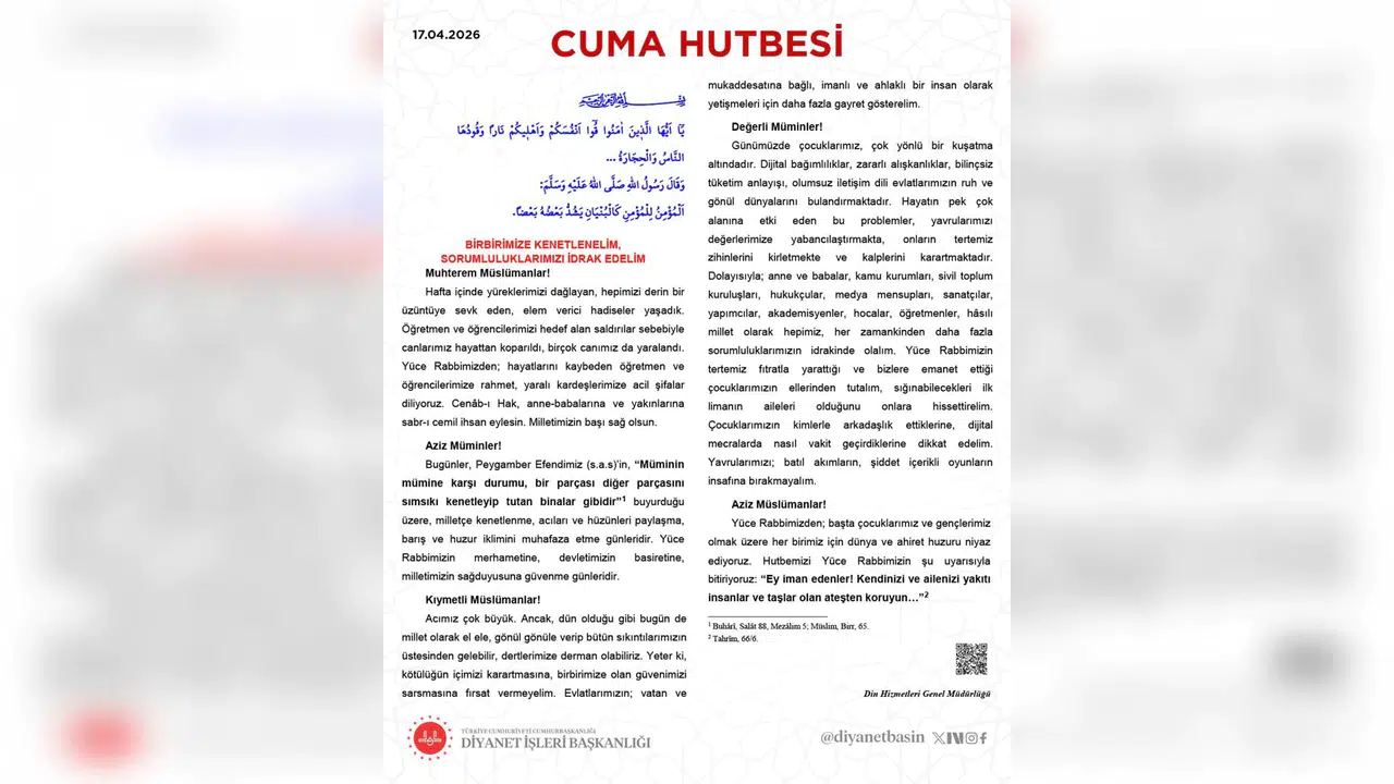 Cuma Hutbesinde Birlik, Sorumluluk ve Aile Vurgusu