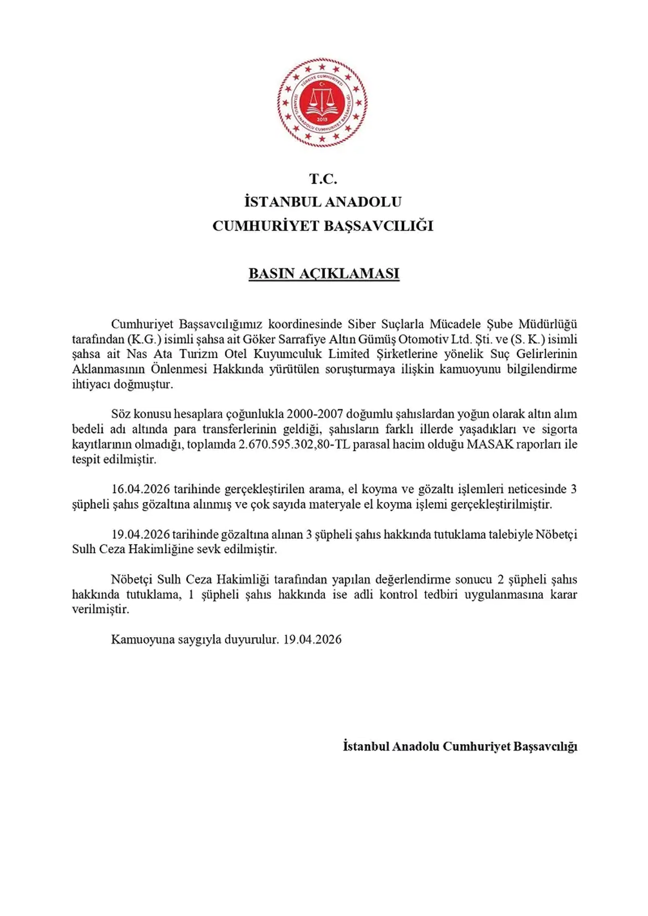 Yüksek Hacimli Para Trafiği Soruşturmasında Yeni Gelişme