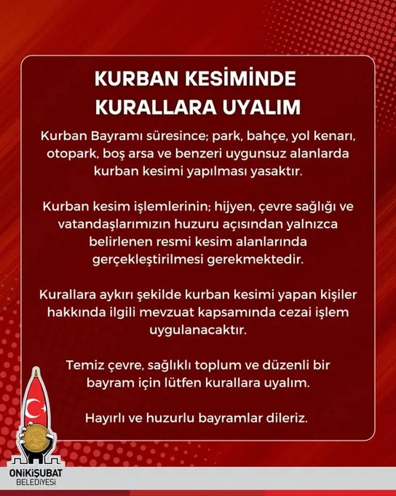 Onikişubat Belediyesi’nden Kurban Bayramı İçin Kesim Uyarısı