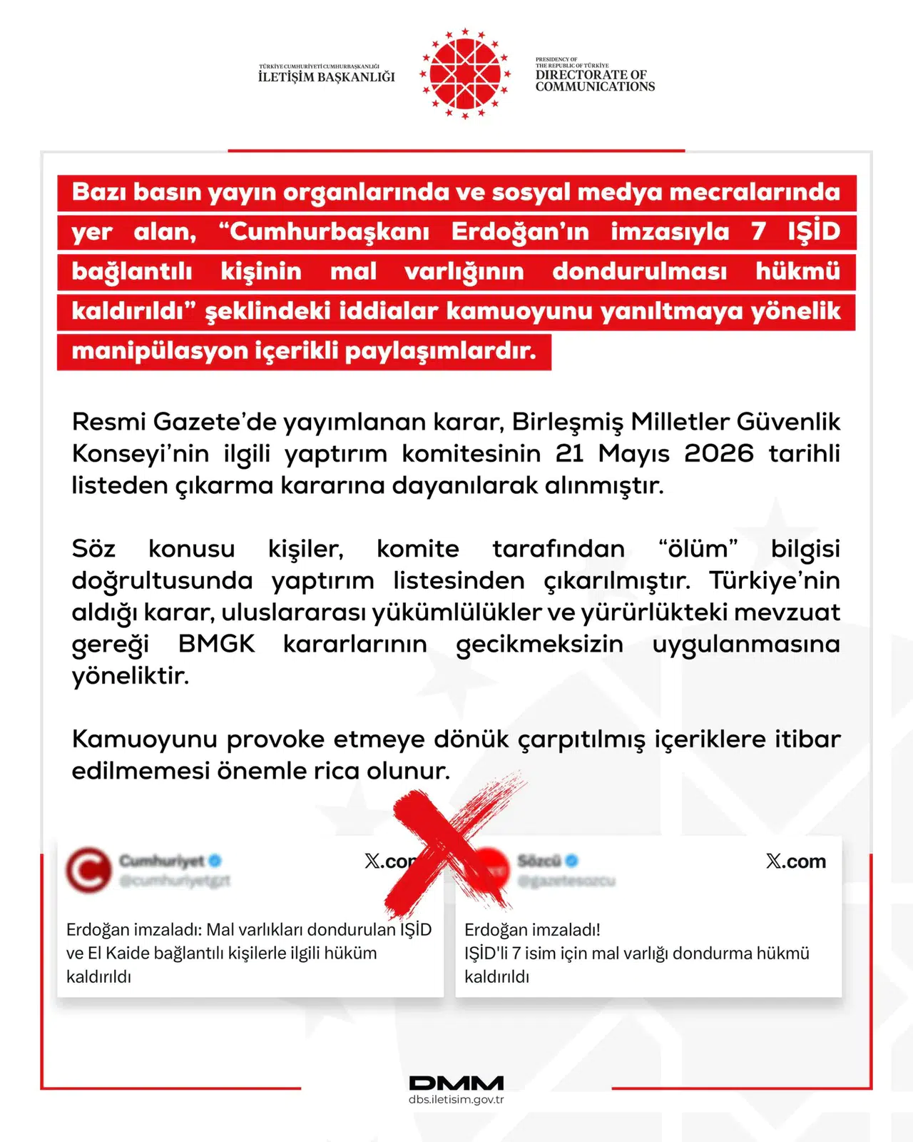 Cumhurbaşkanlığı İletişim Başkanlığı’ndan IŞİD İddialarına Yalanlama
