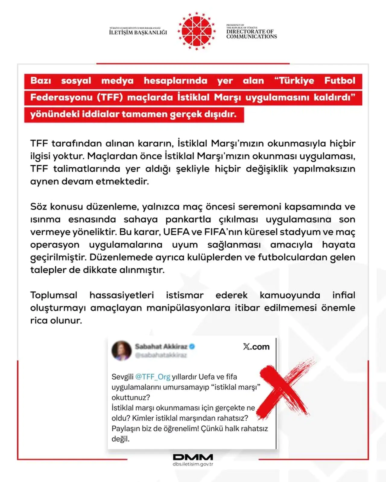 TFF'den İstiklal Marşı İddialarına Yanıt