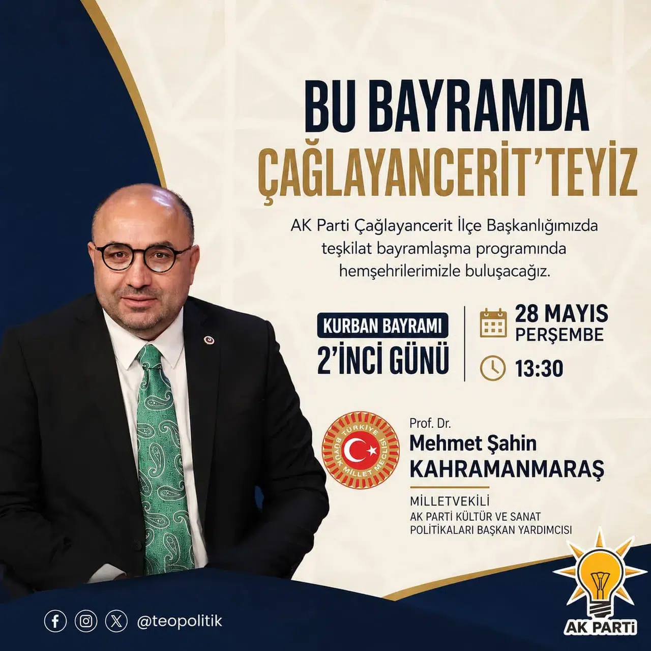 Mehmet Şahin Çağlayancerit'te Bayramlaşacak