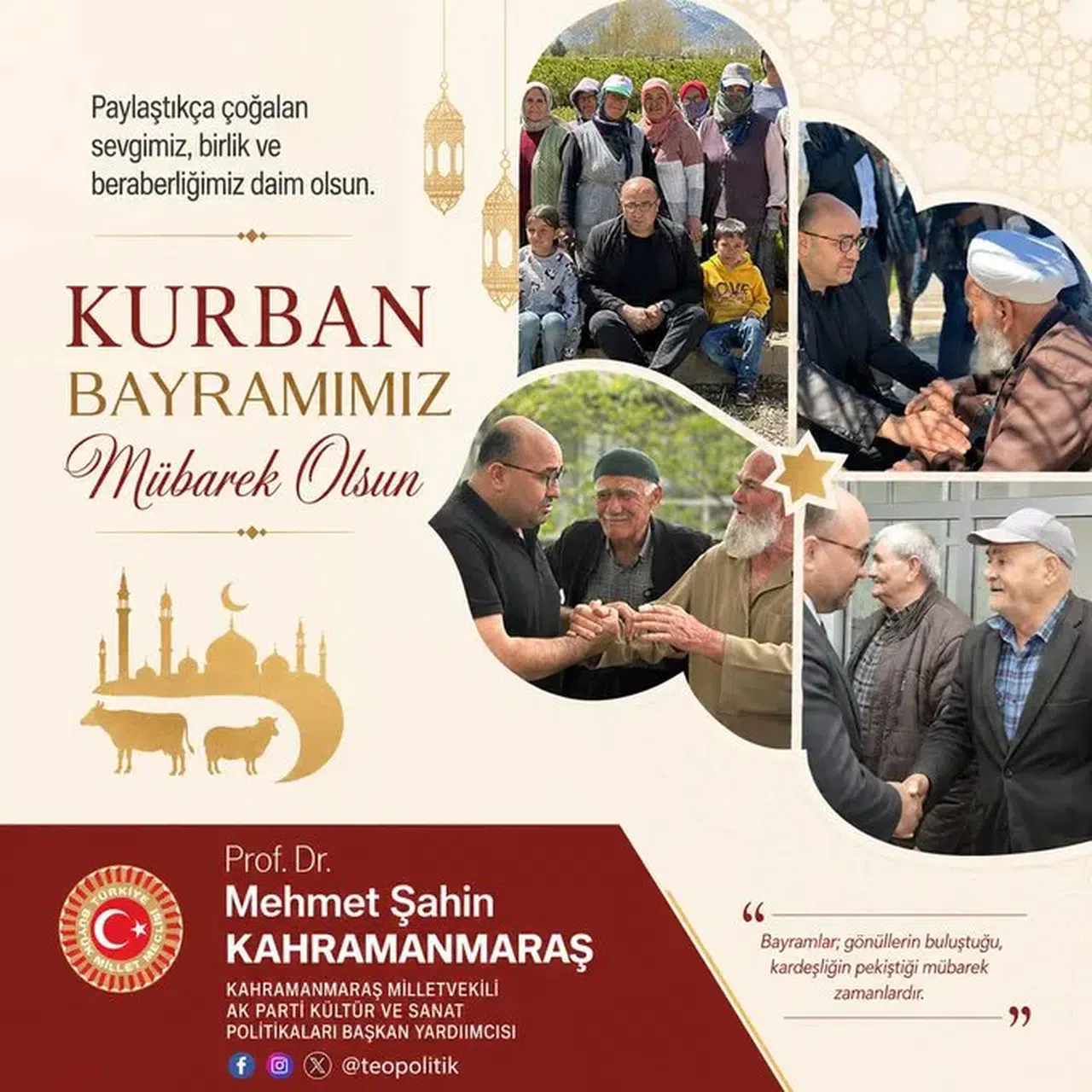 Prof. Dr. Mehmet Şahin’den Kurban Bayramı Mesajı