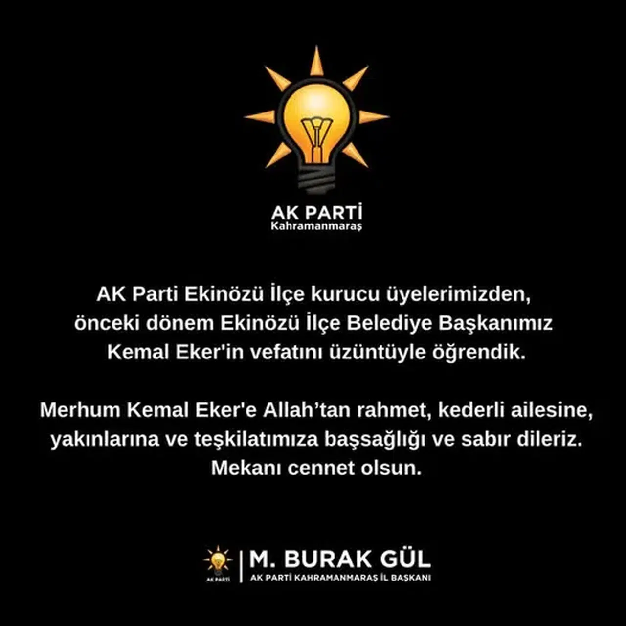 Ekinözü Eski Belediye Başkanı Kemal Eker Vefat Etti