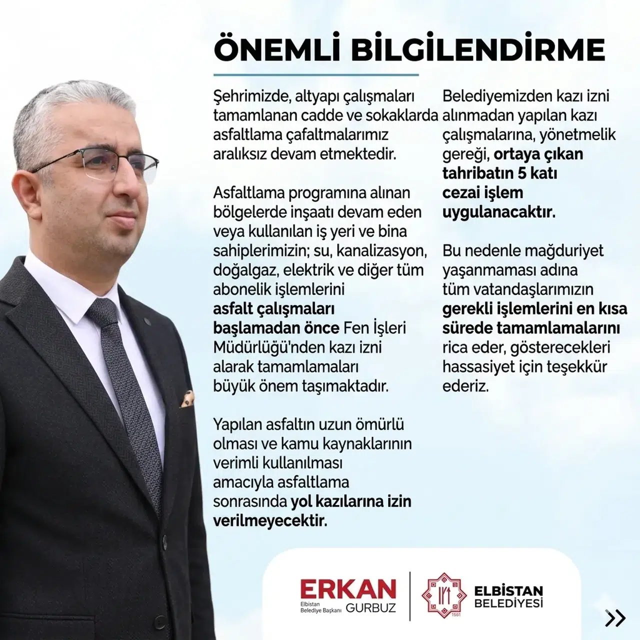 Elbistan’da Asfalt Çalışmaları Öncesi Kritik Uyarı