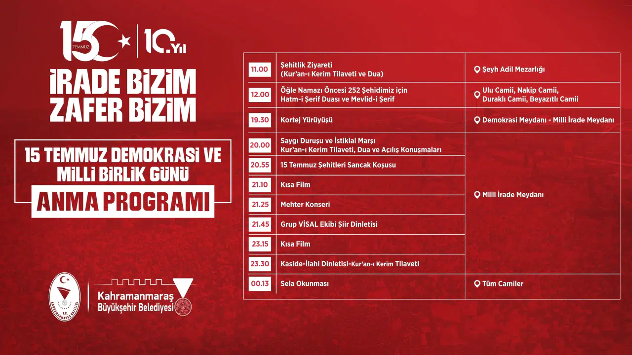 15 Temmuz'a özel anma etkinlikleriyle milli birlik ruhu canlanacak!