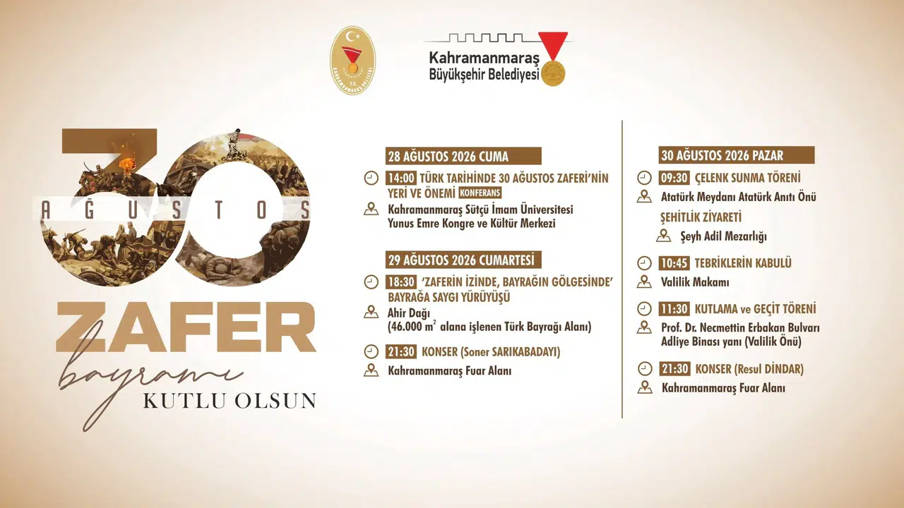 Kahramanmaraş’ta 30 Ağustos Coşkusu Üç Gün Boyunca Sürecek!