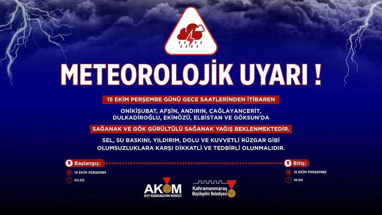 Kahramanmaraş'ta Kuvvetli Yağış Uyarısı: Sel ve Heyelan Riski Var!