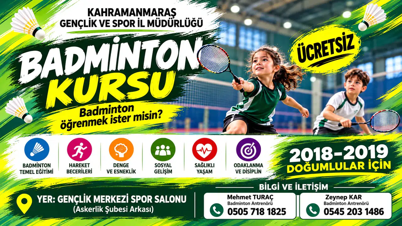 Kahramanmaraş’ta Çocuklara Ücretsiz Badminton Kursu Başladı